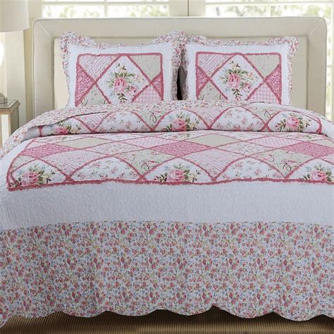 Elegant and durable high quality fabric in a chevron quilting pattern that is a great way to add simple luxury to any. FADFAY 100% Cotton Patchwork Bedspread Romantic Floral Bed ...