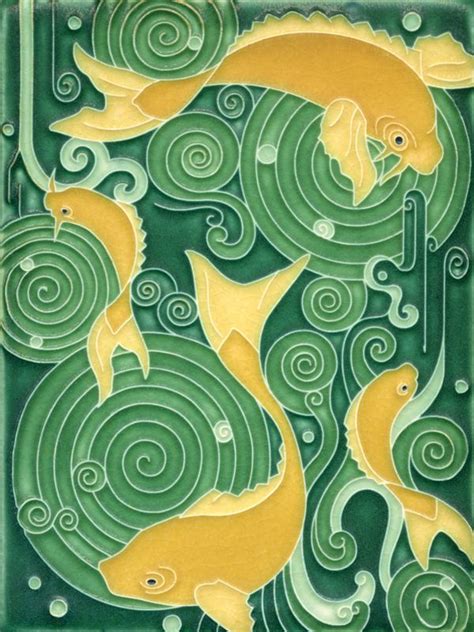 6x8 Koi Pond In Green Motawi Com Tile Art Art Nouveau Tiles Art