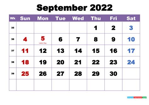 September 2022 Printable Calendar With Holidays Word Pdf
