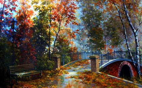 Autumn Forest Bench Bridge Wallpapers Autumn Forest