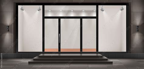 Vector Illustration Of Storefront With Steps And Entrance Door Glass