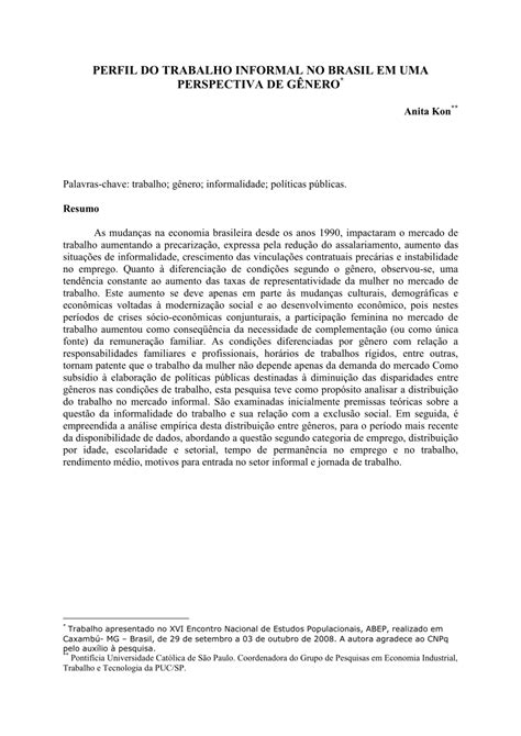 A Precarização Do Trabalho Informal Redação