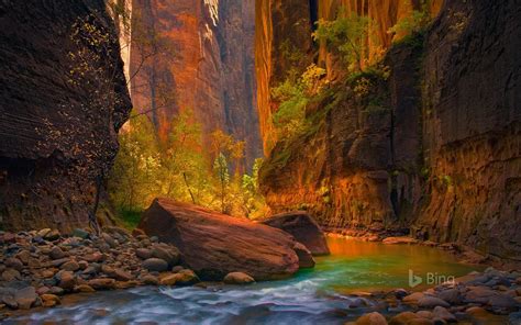 Utah The Virgin River In Zion National Park 2016 Bing Desktop Wallpaper