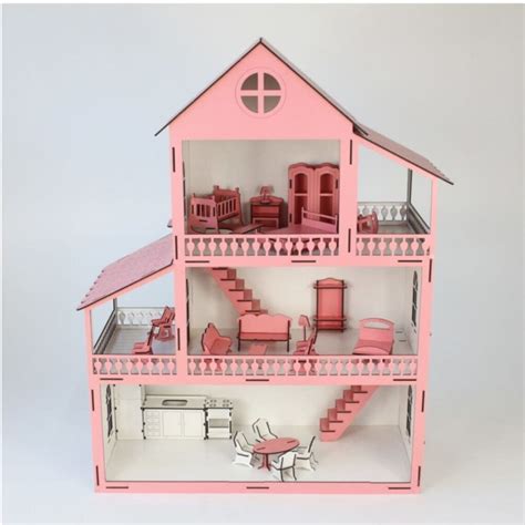 Wooden Barbie Doll House With Furniture Barbie House Plans Etsy