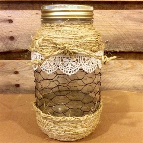 Mason Jar Floral Arrangement Twine Wrapped Mason Jar Vase Etsy In