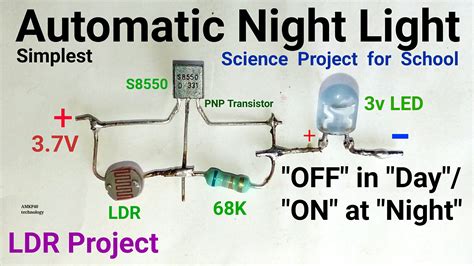 Solar powered led light circuit diagram and schematic design. Simplest 3.7 volt Automatic Night Light Circuit diagram for school students science project. By ...