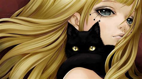 Wallpaper Cat Blonde Anime Yellow Black Hair Original Characters Toy Clothing Head