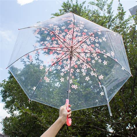 Fancytime Women Rain Transparent Umbrella Cherry Blossom Mushroom