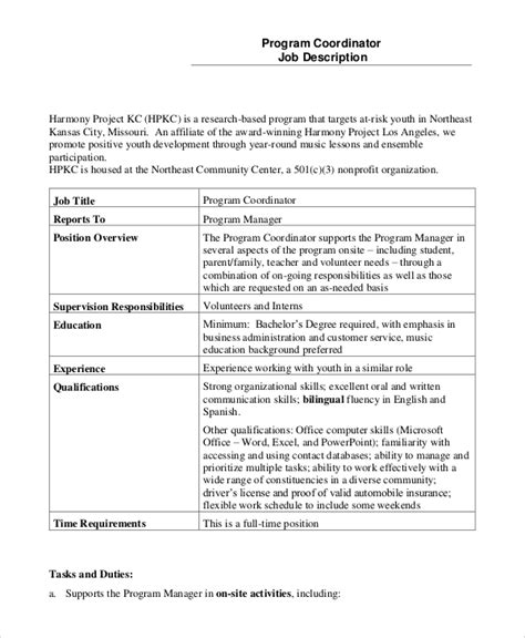 Free Sample Program Coordinator Job Description Templates In Pdf