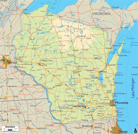 Physical Map Of Wisconsin State Usa Ezilon Maps