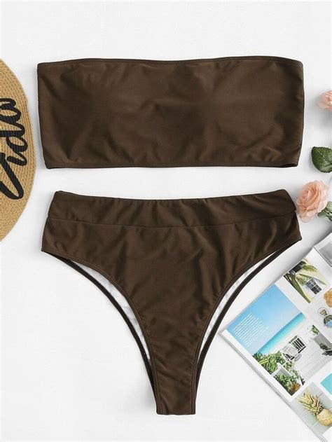 Brown Womens Plus Bandeau With High Leg Bikini Set Ebay High Leg