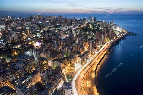 Aerial Night Shot Of Beirut Lebanon City Of Beirut Beirut City Scape