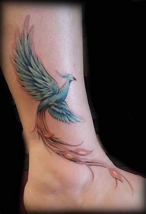 Ankle Colorful Phoenix Tattoo Ankle Colored Phoenix Tattoo