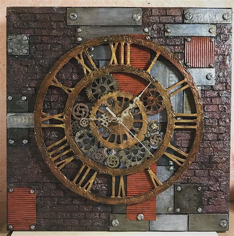 Handcrafted Steampunk Wall Clock Skeleton Wooden Clock Mixed Etsy