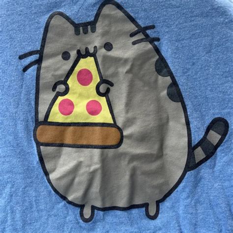 Pusheen The Cat Tee Shirt Blue Eating Pizza Slice Pepperoni Size Small