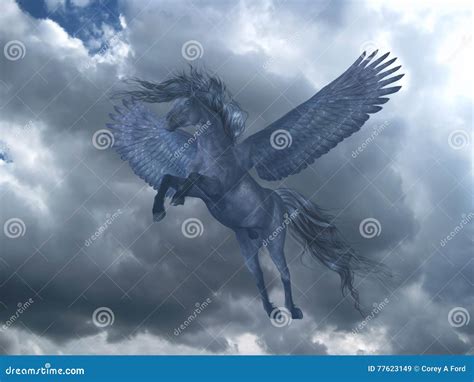 Black Pegasus In Blue Sky Stock Illustration Illustration Of Equine