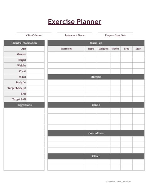 Exercise Planner Template Download Printable Pdf Templateroller