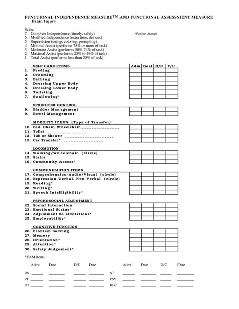 Fim Assessment Scale Cheat Sheet