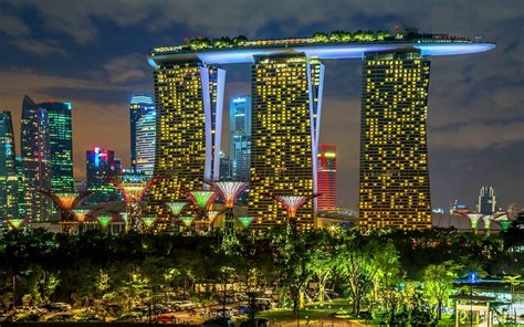 Singapore Cities Buildings Skyscrapers Night Lights Wallpaper