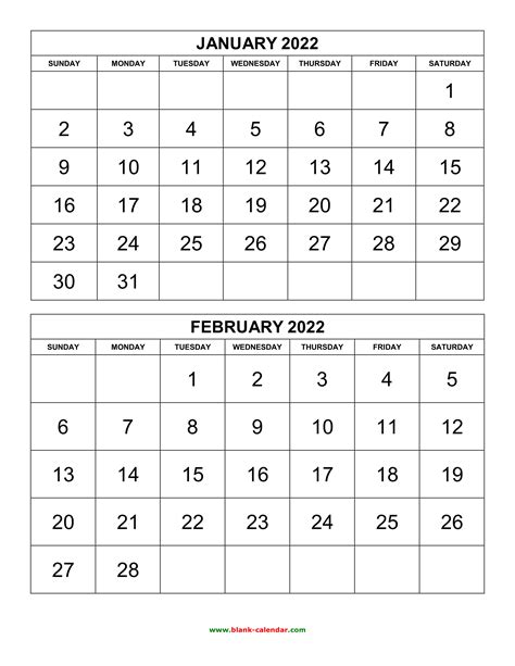 Printable Month Calendar 2022