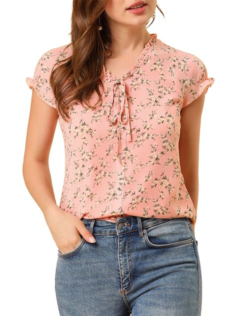 Unique Bargainswomen S Ruffle V Neck Cap Sleeve Chiffon Floral Blouse Top