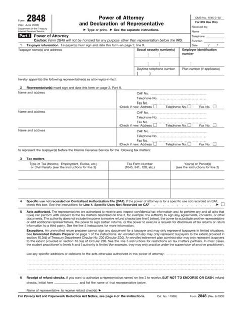 Form 2848 Power Of Attorney And Declaration Of Representative Pdf