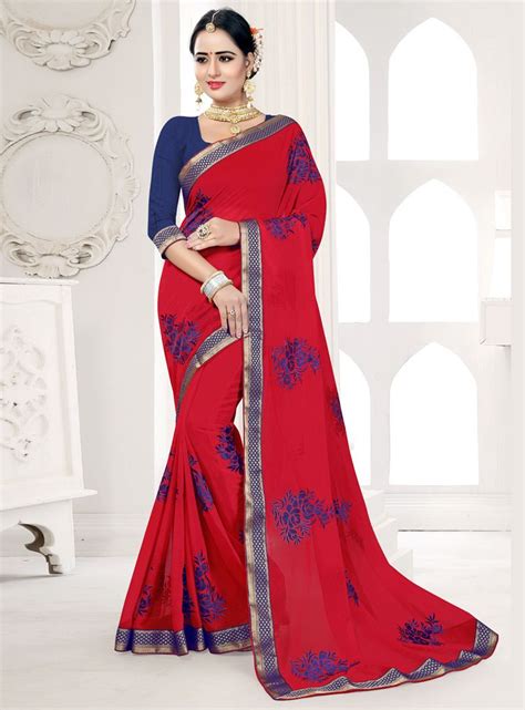 Red Georgette Saree With Blouse 105947 Saree Designs Saree Designer Sarees Online
