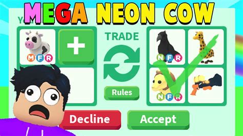 Trading Mega Neon Cow In Rich Adopt Me Server Roblox Trade Proof