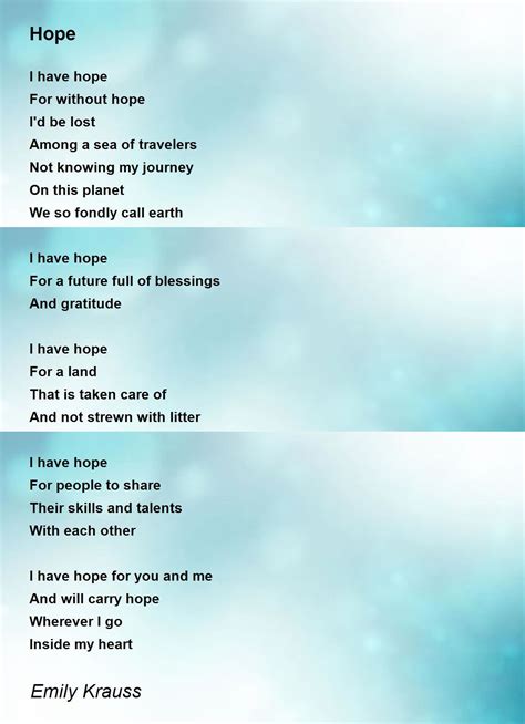 Hope Poem By Emily Krauss Poem Hunter