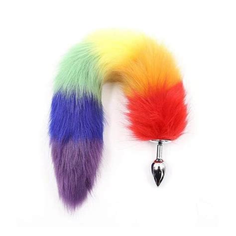 rainbow fox tail stainless steel anal plug for her my dark shop