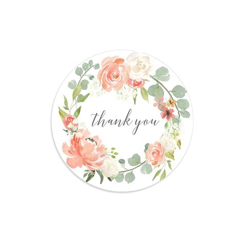 Thank You Stickers Rose Stickers Floral Wreath Floral