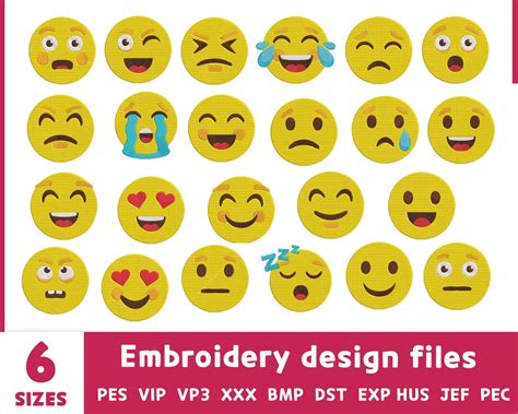 Emoji Embroidery Design Pack Digital Embroidery Design Files Etsy