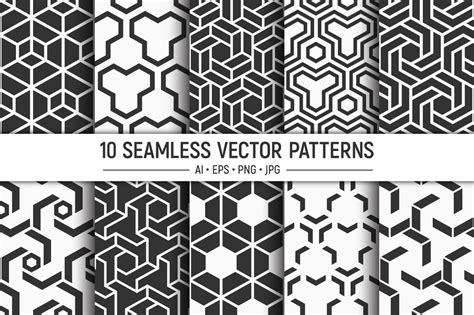 10 Seamless Geometric Vector Patterns Gráfico Por Avk Graphics