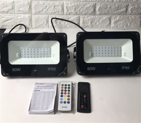 Onforu 2 Pack 60w Rgb Led Flood Lights With One Remote Control Ip66