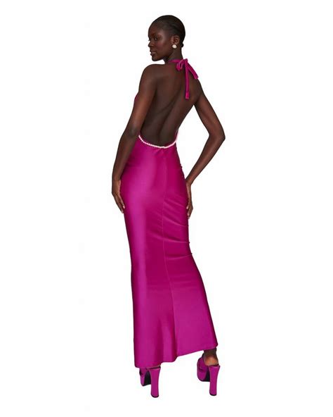 Pink Maxi Dress Backless Dress Minimal Jewelry Halter Style Lower
