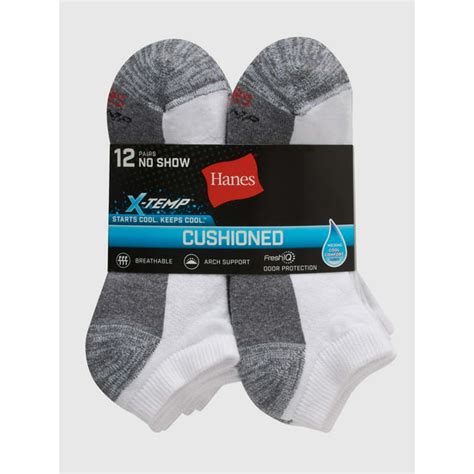 Hanes Mens X Temp Cushioned With Arch And Vent No Show Socks 12 Pack