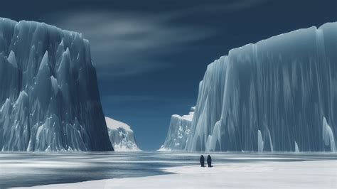 Couple Mountains River Ice Snow Antarctica Penguins