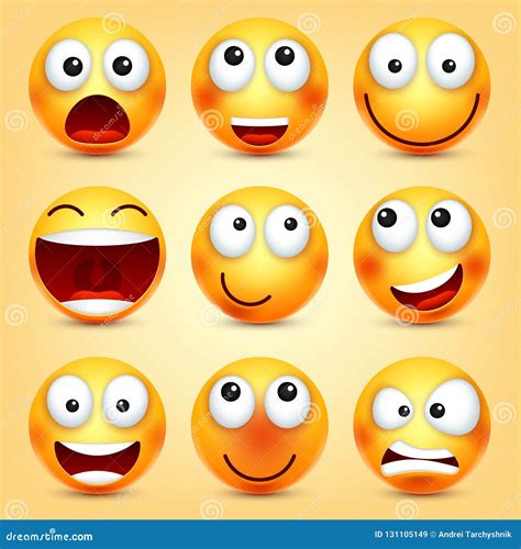 Smileyemoticons Set Yellow Face With Emotions Facial Expression 3d