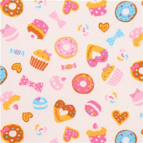 Light Cream With Colorful Donut Cupcake Sweet Oxford Fabric From Japan