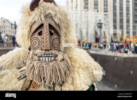 Wooden Pagan Mask At The Slavic Festival Maslenitsa Stock Photo Alamy