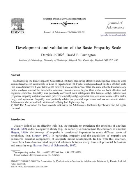 Basic Empathy Scale Empathy Sympathy