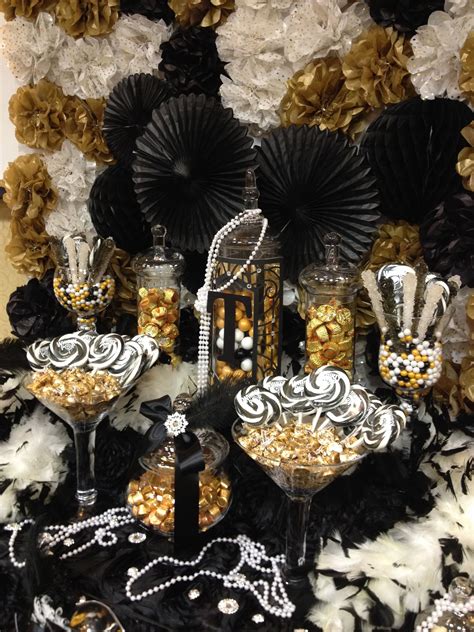 Great Gatsby Themed Candy Buffet Gold Black And Ivory Gold Party