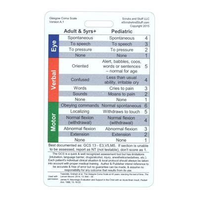 GCS Badge Card This Card Features The Glasgow Coma Scale For Adults
