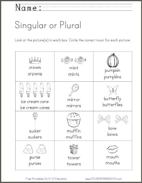 Singular Or Plural Nouns Worksheets K5 Learning Printable Plural