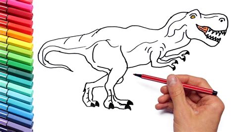 How To Draw T Rex For Kids Drawing And Coloring Dinosaur With Color