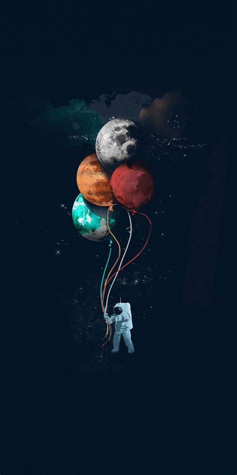1080x2160 Astronaut Balloons Space Minimal Art Wallpaper