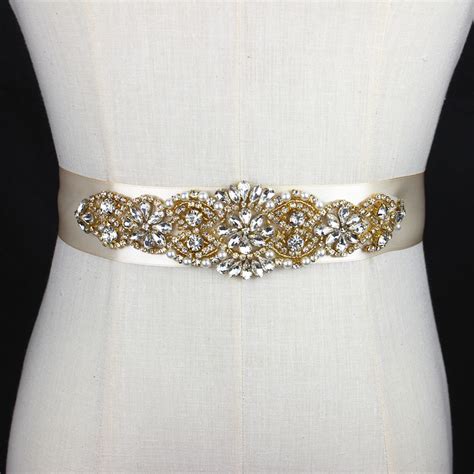 Luxury Handmade Rhinestone Ribbon Bridal Belt Sash Gold Crystal Wedding Belt With Beaded Pearl