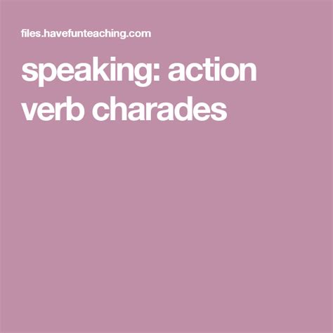 Speaking Action Verb Charades Language Skills Language Arts Verbs