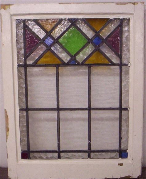 Larger Old English Leaded Stained Glass Window Criss Cross Design 20 5 X 26 5 Antique