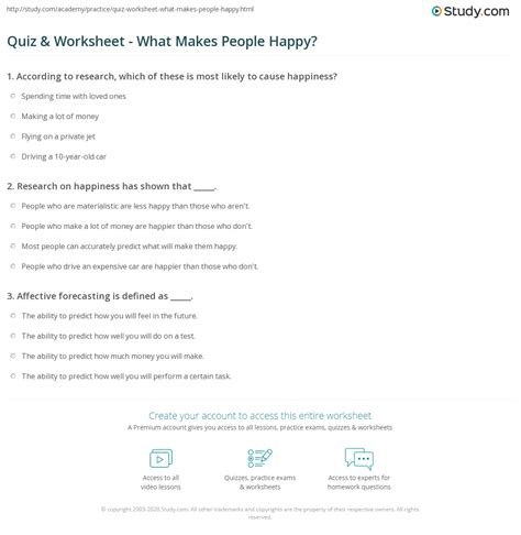 Quiz And Worksheet What Makes People Happy